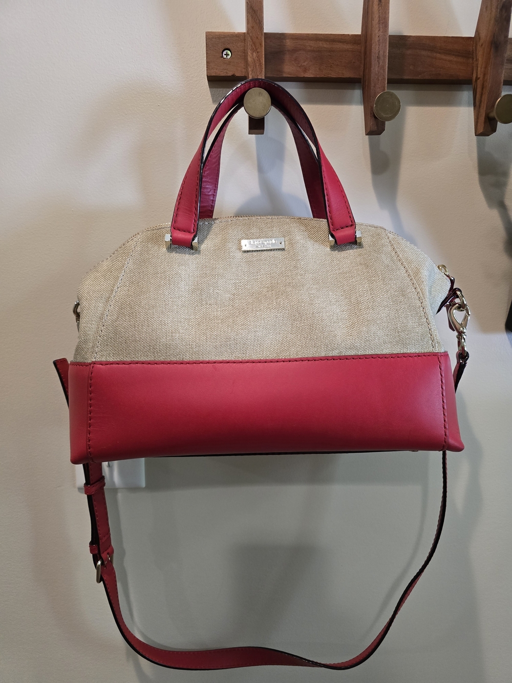 🔥 Kate Spade Red Accent Canvas Satchel